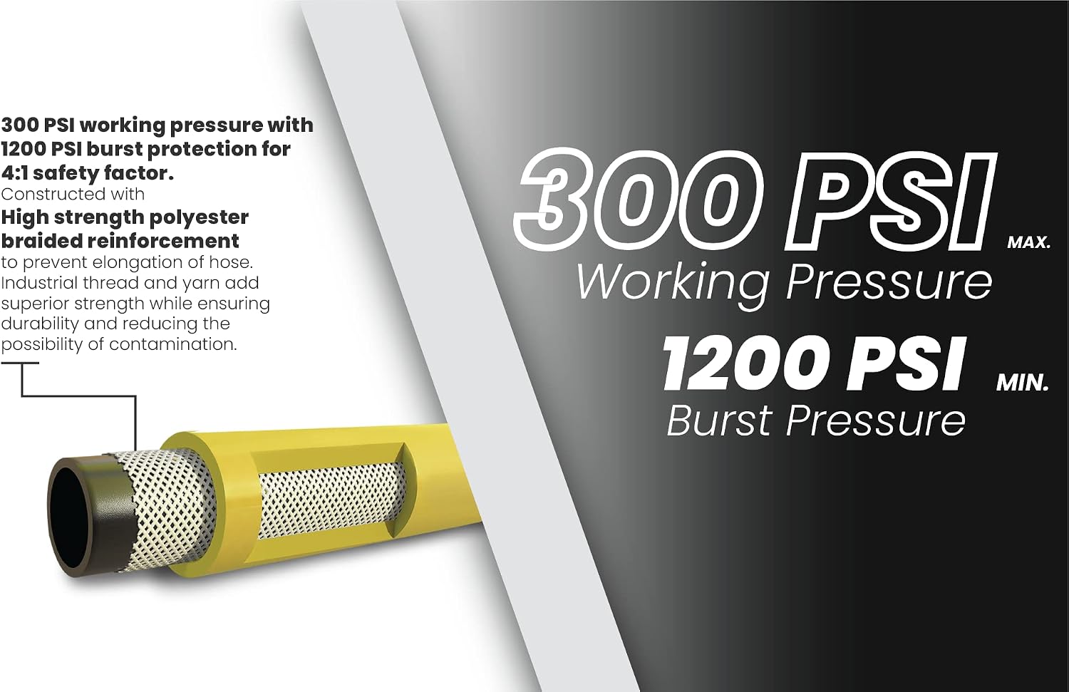 OIL SHIELD OS12100 1/2" x 100' Class A Rubber Air Hose, 50F to 200F, 1200PSI Burst Pressure, Grease and Oil Resistant, Retards Fire-sparks, Brass Fittings, 4 Finger-grip Bend Restrictor
