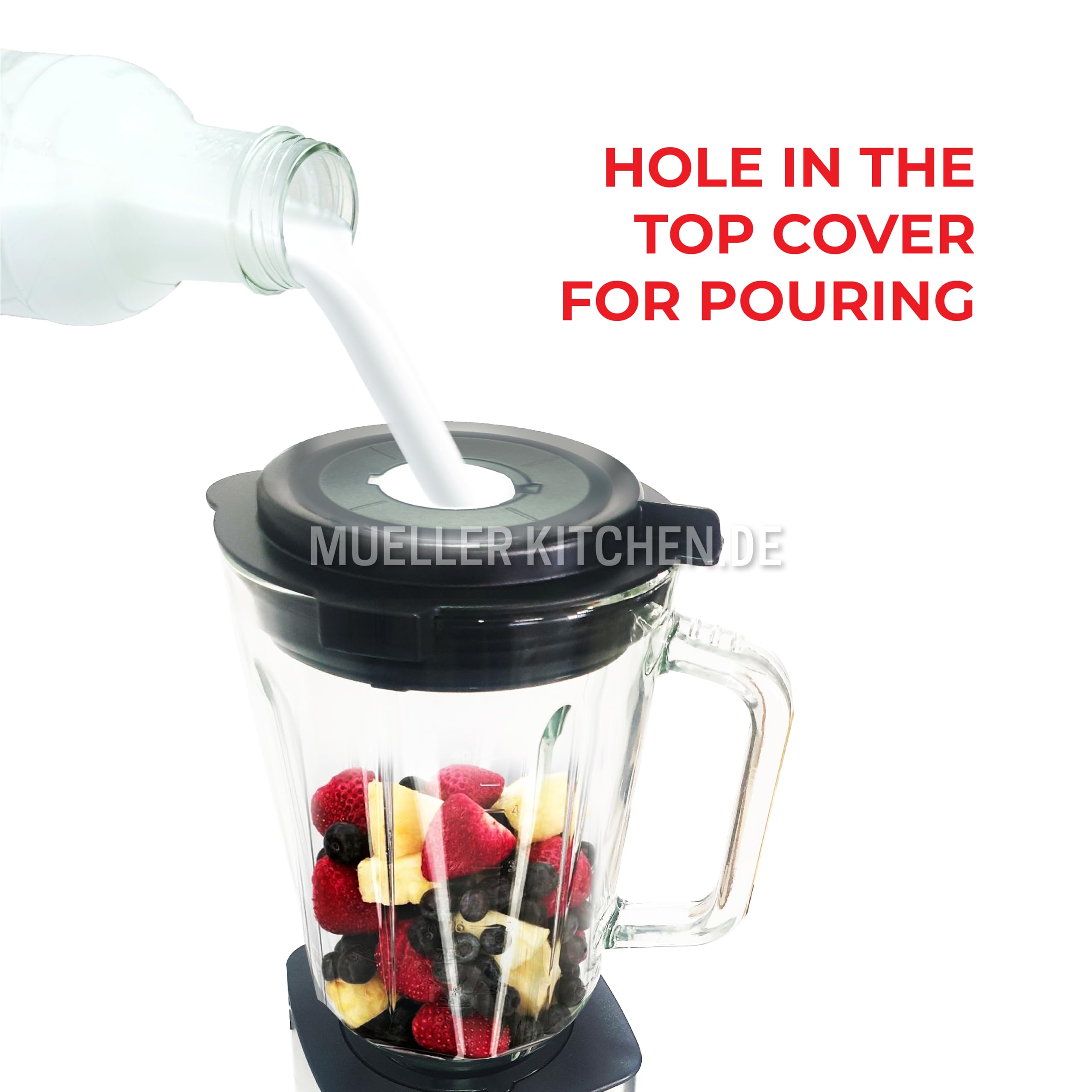 Müller Kitchen MK-6065 mikser kuchenny stojący (1000 W, szklana kanisterka o pojemności 1,5 l, 6 noży ze stali nierdzewnej, 3 automatyczne programy, 5 zmiennych prędkości, kruszarka do lodu, obudowa