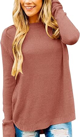 MEROKEETY Women's Long Sleeve Oversized Crew Neck Solid Color Knit Pullover Sweater Tops