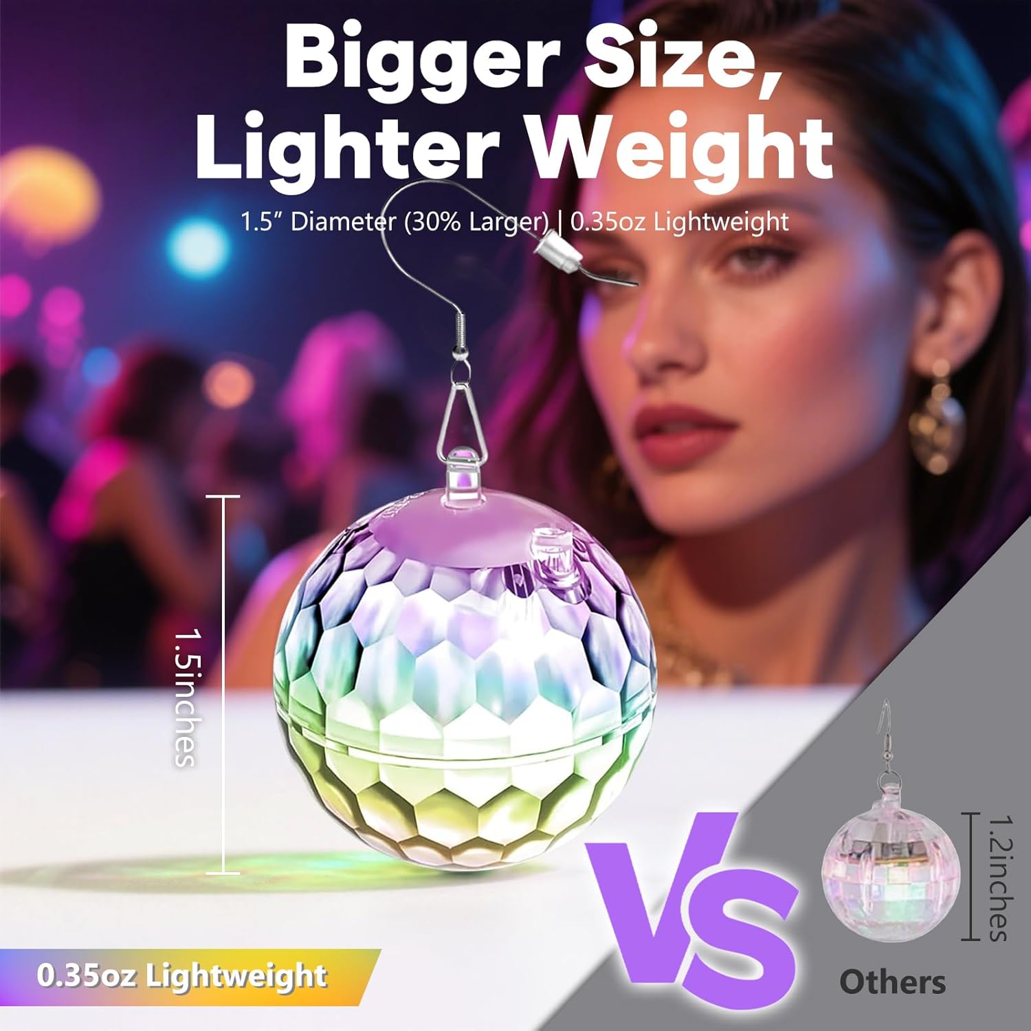 Disco Ball LED Earrings -16 Light Modes Rechargeable Lighting Up Earrings, 70s 80s Flashing Neon Drop Earring for Women, Glow in the Dark for Halloween Christmas Dance Rave Party Glowing up Gifts - Image 5