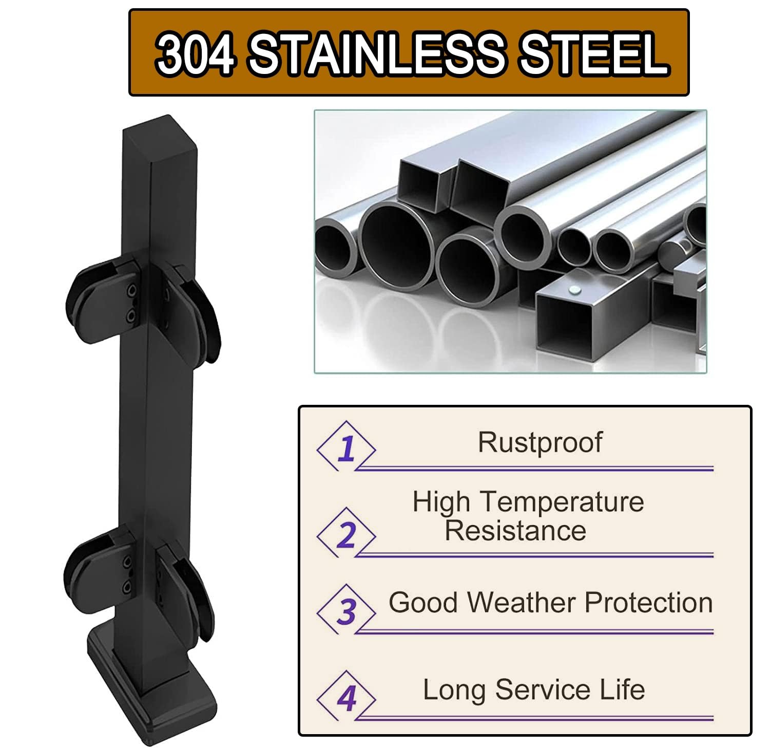 Palo ringhiera in acciaio inox 304 nero, 70 cm, resistente, per balcone, terrazza, piscina, giardino, angolo interno/esterno, palo ed elegante soluzione per recinzioni