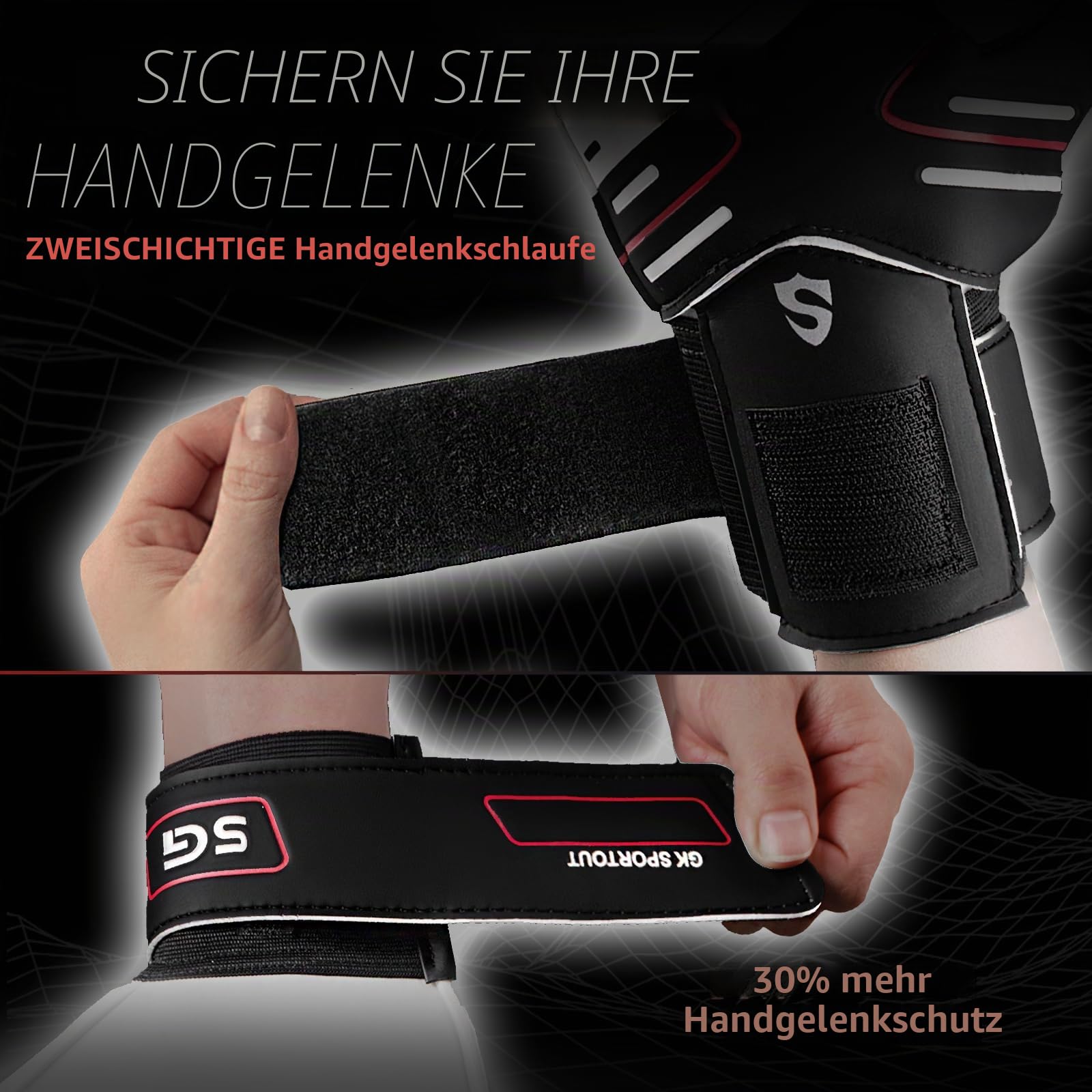Sportout Torwarthandschuhe Kinder und Herren mit Fingersave Fußballhandschuhe mit Fingerschutz Torwart Handschuhe mit rutschfeste 4mm Latex