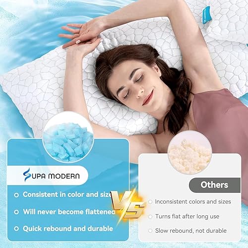 Miniatura 6 de SUPA MODERN Almohadas de cama refrescantes para dormir, almohadas de espuma viscoelástica trituradas, almohada de bambú fresco ajustable para