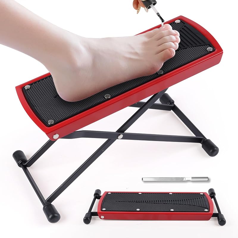Apoio para Pés de Pedicure YINGJEE Vermelho, 6 Alturas Ajustáveis, Dobrável, Liga de alumínio e Silicone, 1 unidade