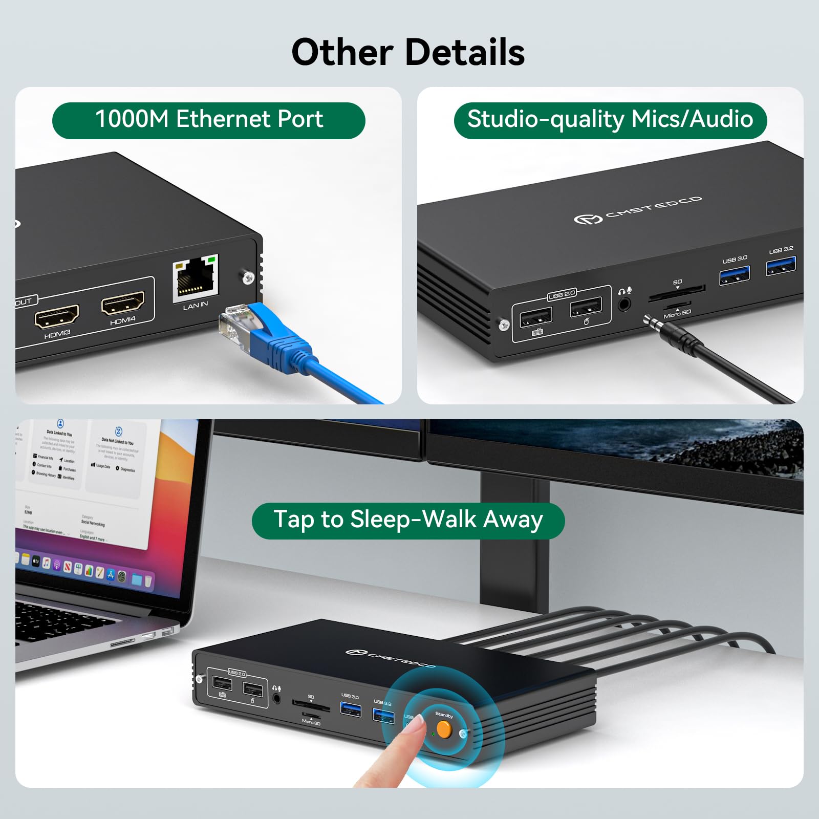 USB C Docking Station 4 Monitore für MacBook Air/Pro 4K@60Hz Erweiterungsanzeige mit DisplayLink für M5 M4 M3 M2 M1 Laptops USBC Dockingstation 4 HDMI, PD 100W, USB 3.2