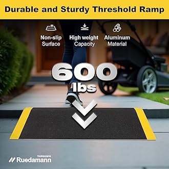 Ruedamann Threshold Ramp for Doorways, 32" W x 10" L, Anti-Slip Wheelchair Ramps for Home Steps, Sturdy Aluminum Handicap Ramps for Wheelchair, Scooter, Strollers, Cart, Walkers, Pets