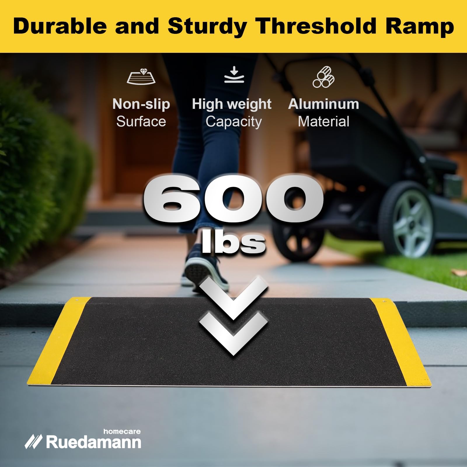 Ruedamann Threshold Ramp for Doorways, 32" W x 10" L, Anti-Slip Wheelchair Ramps for Home Steps, Sturdy Aluminum Handicap Ramps for Wheelchair, Scooter, Strollers, Cart, Walkers, Pets