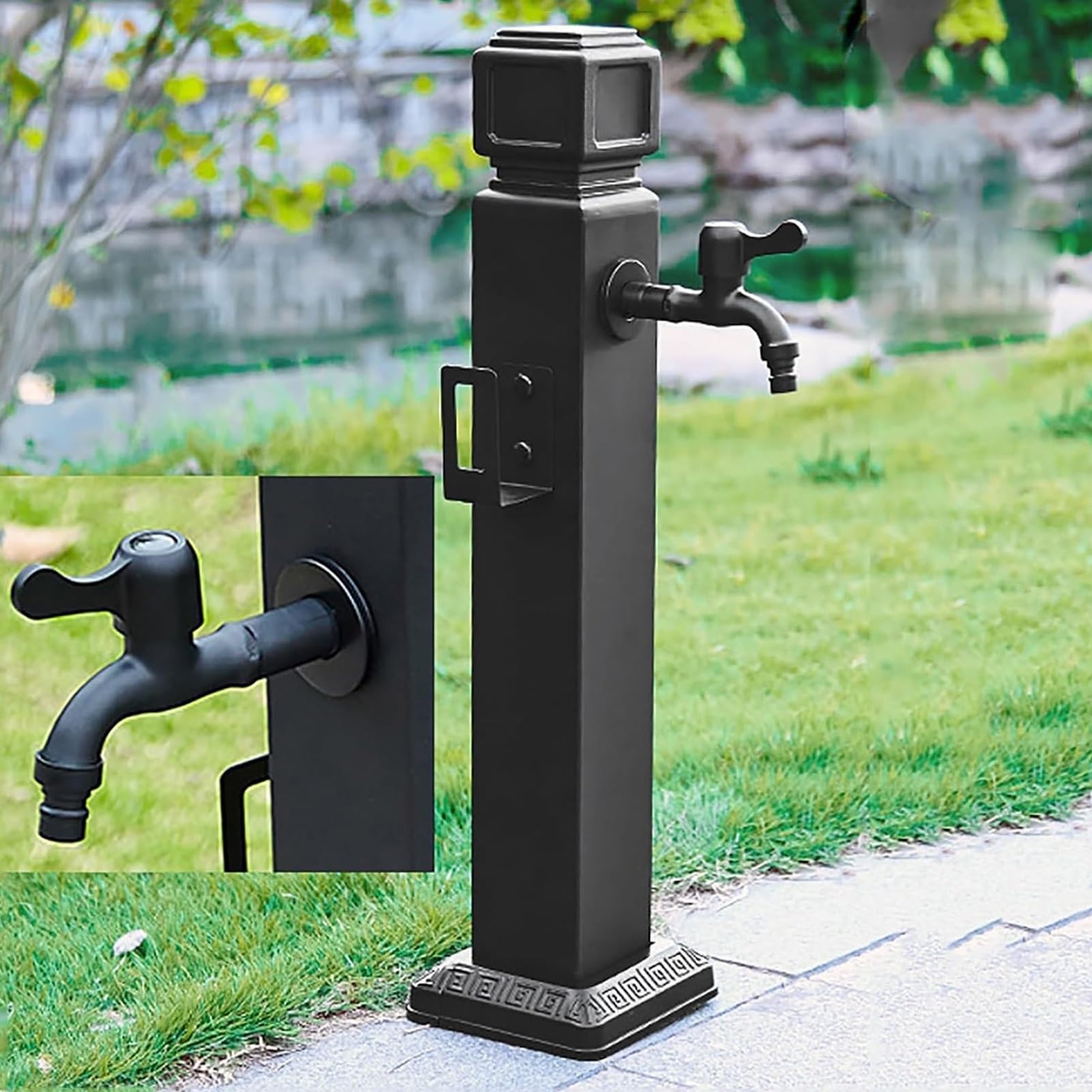 BHGFYXBS Freestanding Outdoor Garden Water Column With Double Faucet - Vertical Watering Post For Patio Irrigation, 95Cm/37.4In, Stylish Black Design For Easy Water Access,Black a-95CM/37.4IN