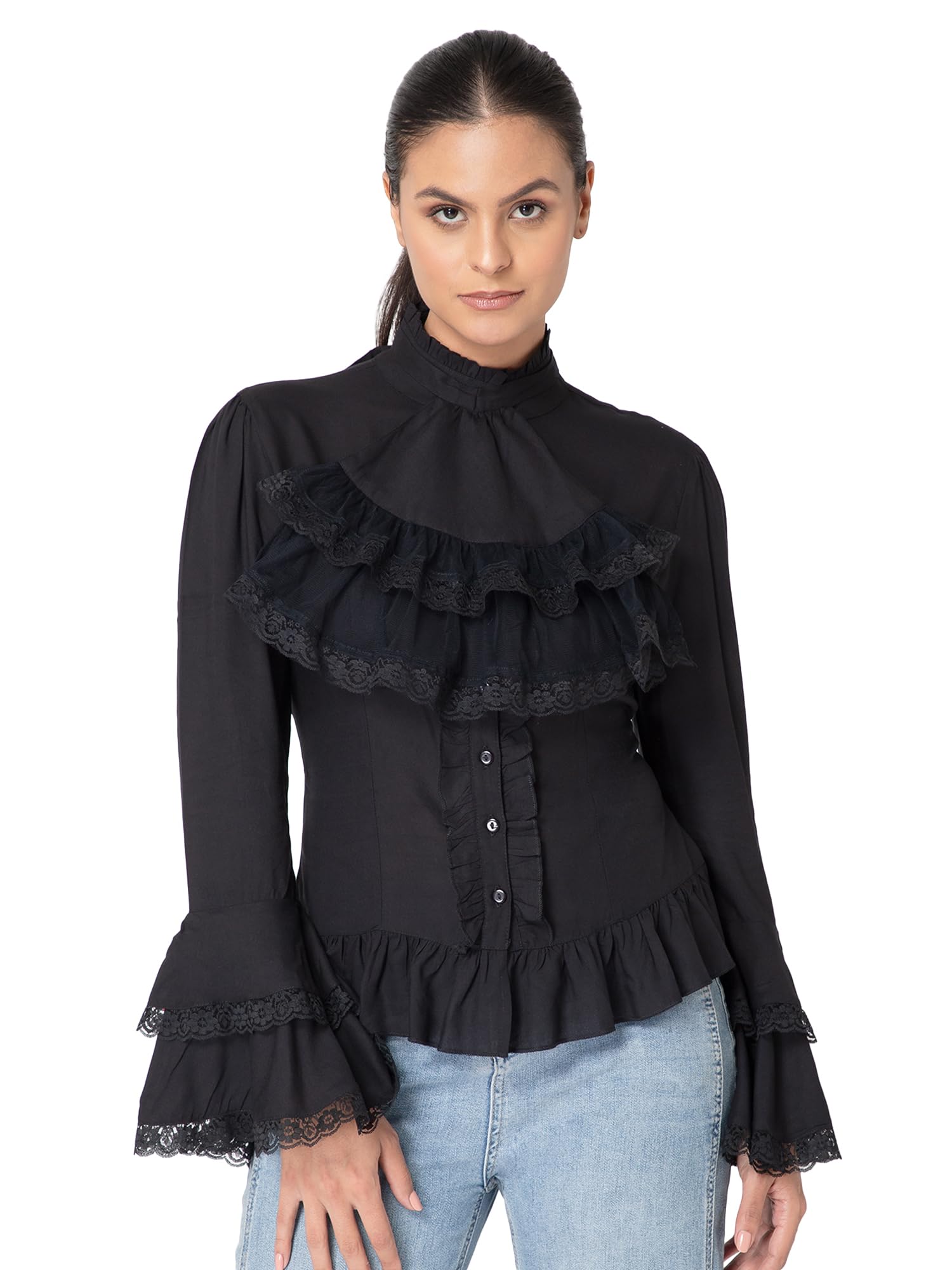 ThePirateDressing Women's Renaissance Medieval Victorian Gothic Pirate Shirt Blouse with Removable Tie