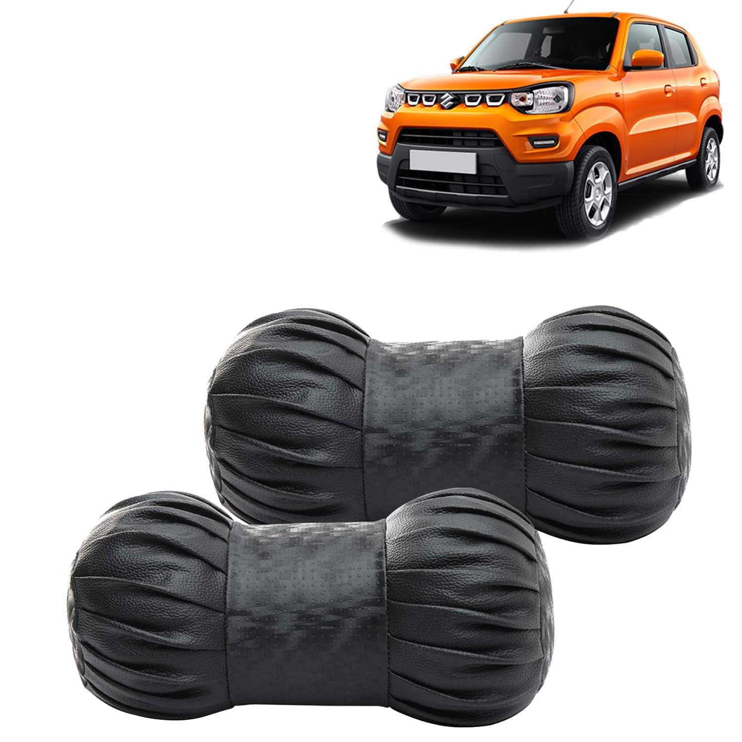 KINGSWAY® Car Accessories Neck Rest Pillows Seat Cushions for Maruti Suzuki S Presso 2019 Onwards, Car Headrest Cushion Neck Pain Relief Travel Comfort Pillow in Dumbbell Shape, Black, Pack of 2-image-26