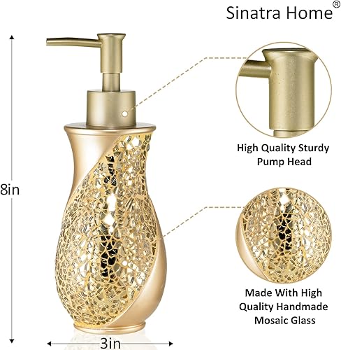 Miniatura 4 de Zahari Home Sinatra Dispensador de jabónbomba de loción Diseño único Bling Glass Mosaic Decor, dorado