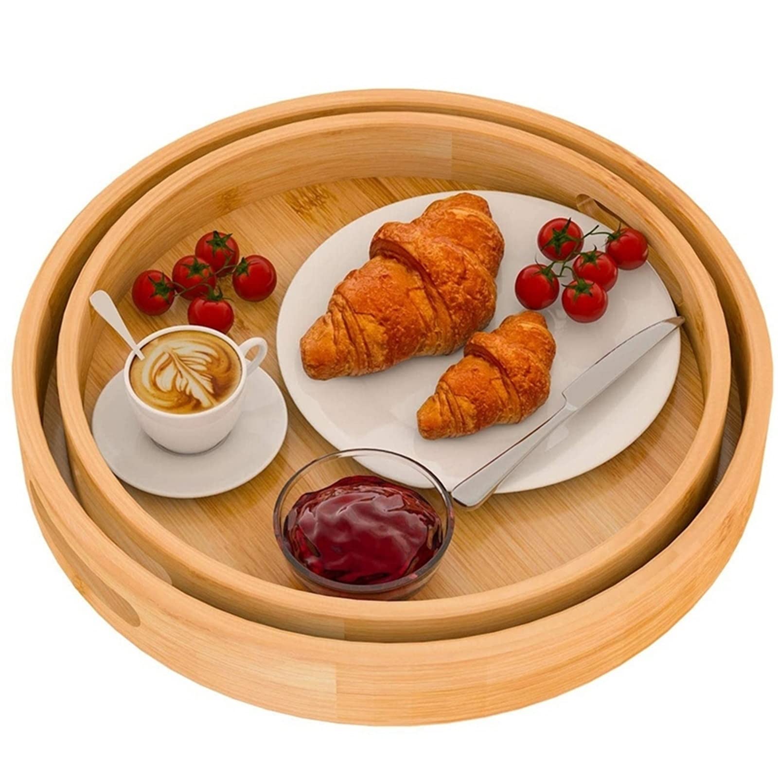 Bandejas para Servir Juego de bandejas para Servir Redondas con Asas - Bandeja Circular de Madera de bambú para Mesa de café, Comida