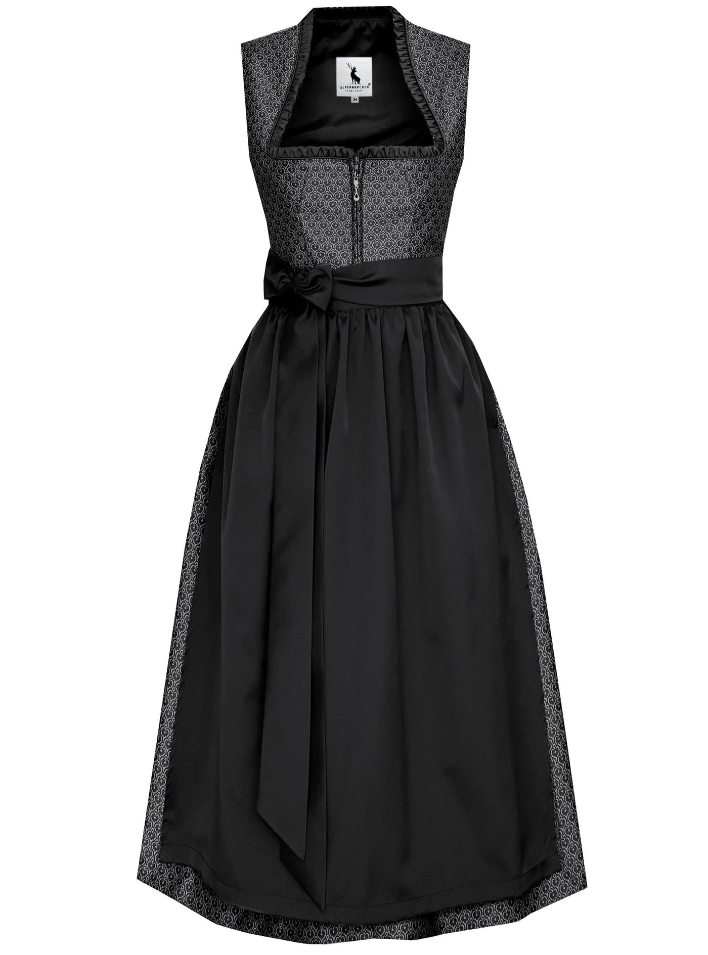 Alpenmärchen Langes Dirndl Avelina aus Exklusiver Kollektion inkl. Schürze Gr.36-56 - ALM1049 Schwarz 48