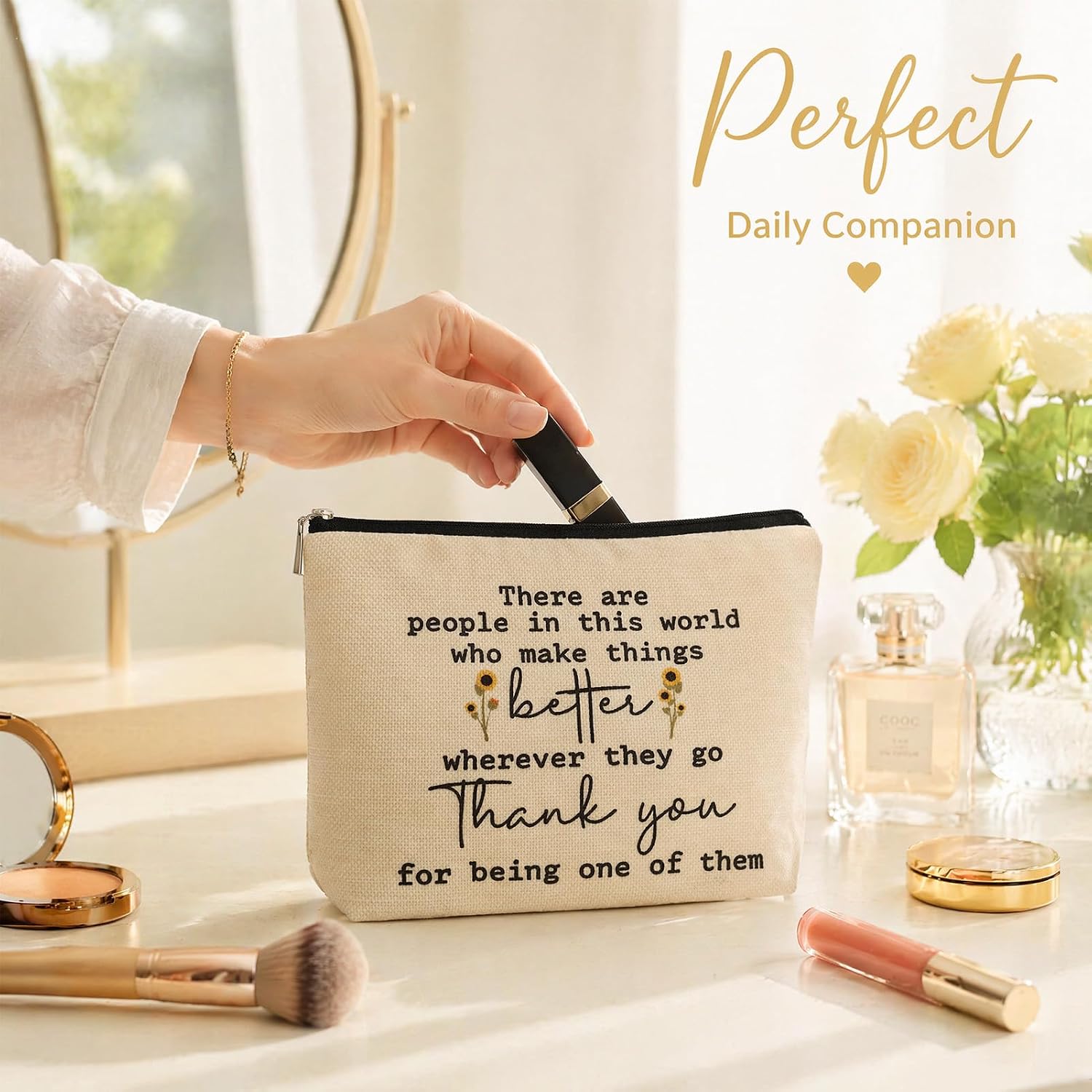 ancpeany Thank You Gifts for Womens Birthday Makeup Bag, Retirement Gift for Woman, Appreciation Gifts for Coworkers, Teachers, Principal, Nurse, Employee, College Graduation, Friendship Cosmetic