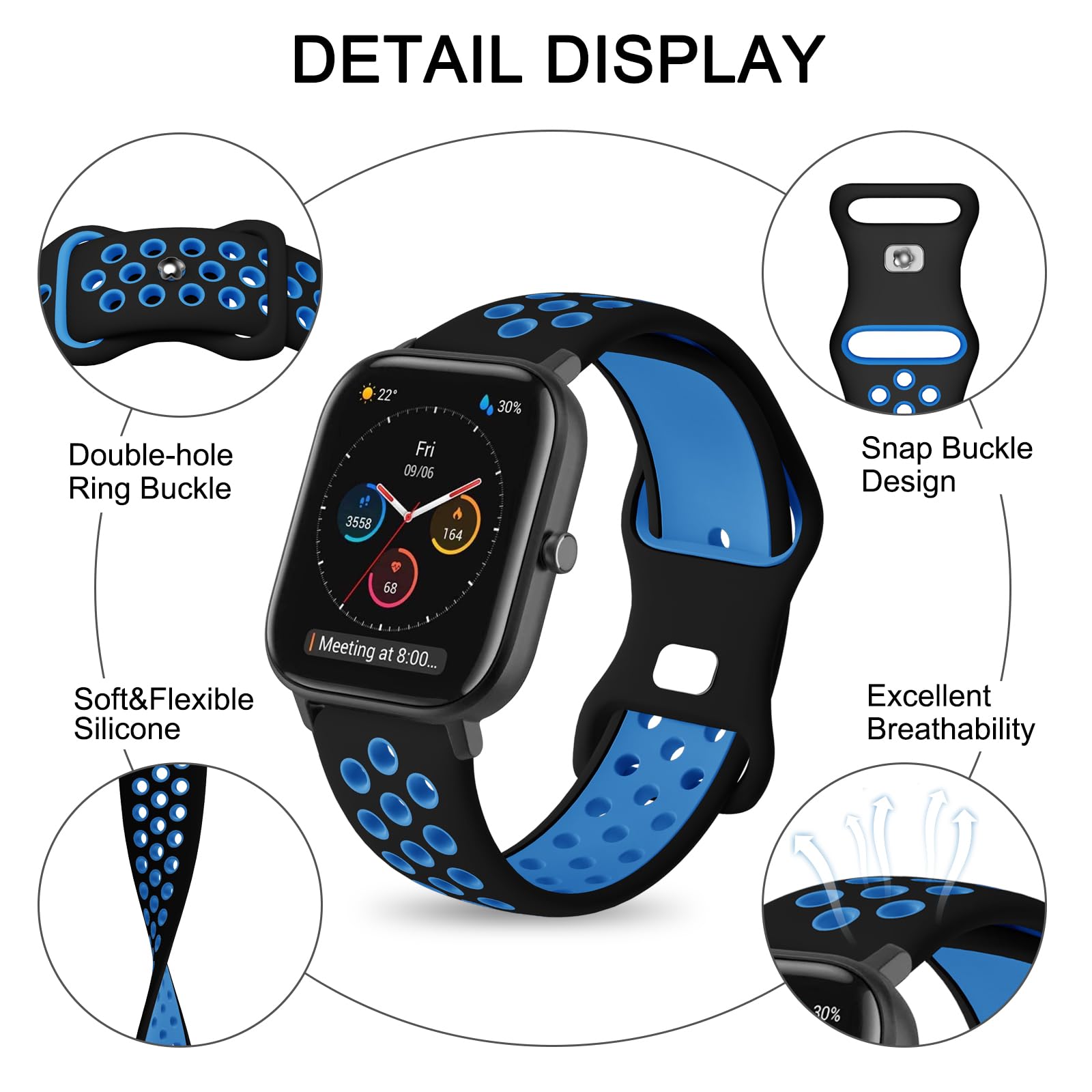 Cinturino per Amazfit GTS, 20mm Silicone Cinturini di Ricambioo per Amazfit GTS 4, GTS 4 Mini, GTS 3, GTS 2, GTS 2 Mini, Amazfit Bip, Bip 3, Bip 3 Pro, Bip U, Bip U Pro, GTR Mini, Amazfit Active