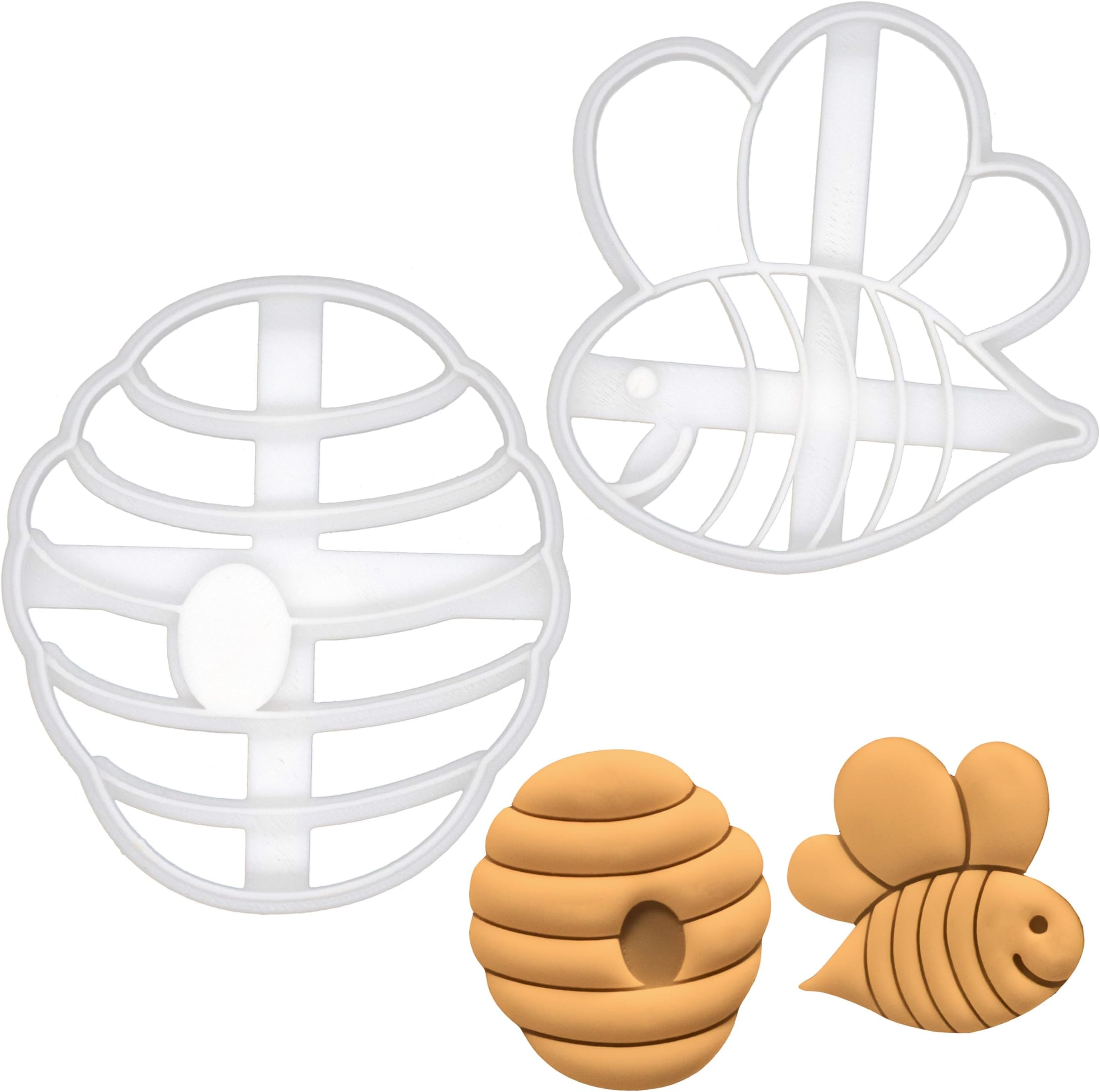 Set of 2 Cute Bee & Bee Hive Cookie Cutters - Detailed Design, 5mm Thickness, Dishwasher Safe