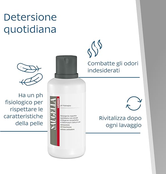 Saugella Uomo, Detergente e Corpo Rivitalizzante, Antiodore, Con Estratti di Elicriso e Chiodi di Garofano per un Uso Quotidiano nel Rispetto del pH Fisiologico, 750 ml - 4