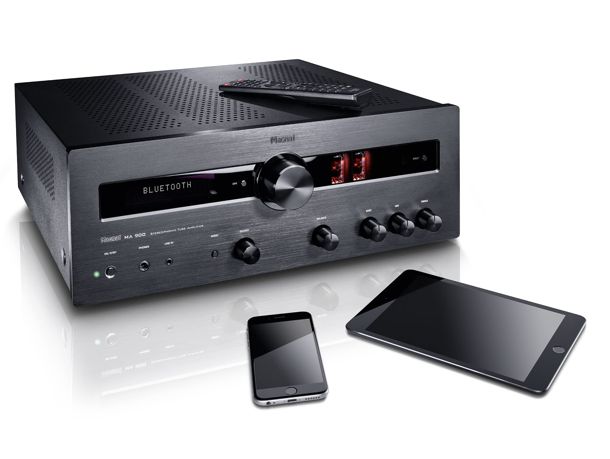 Magnat MA 900, robuster Stereo Hybrid-Verstärker mit hochwertiger Aluminium-Front und hoher Ausgangsleistung für perfekten Stereoklang (Black)