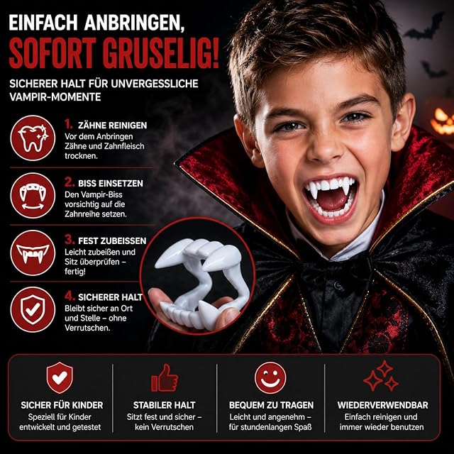 Foto 6 de 8 de Kostümheld Drácula y vampiro - Dientes de vampiro para niños, para Halloween, Carnaval y Carnaval
