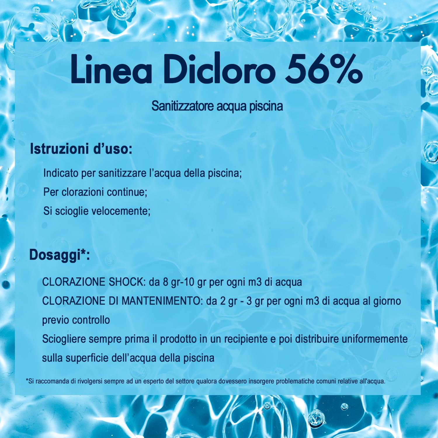 B POOL Dicloro 56% Diidrato Granulare. Cloro per Piscina Granulare ideale per sanitizzare l'acqua della tua piscina. Prodotto a scioglimento rapido con impatto minimo sul pH. Formato da 25 Kg