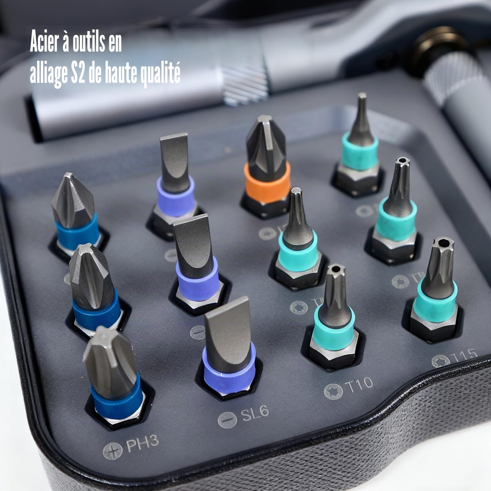 Jeu Tournevis Cliquet 24 en 1,Kit Tournevis Précision Magnétiques Avec Poignée à Cliquet T Amovible, Avec Étui Rangement Outil Réparation Portable Pour Meubles,Vélo