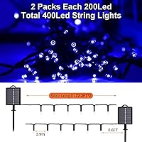 Vista 6 de Guirnalda de luces solares azules impermeables para exteriores, paquete de 2 unidades de 144 pies, 400 LED con 8 modos de impermeabilidad IP44