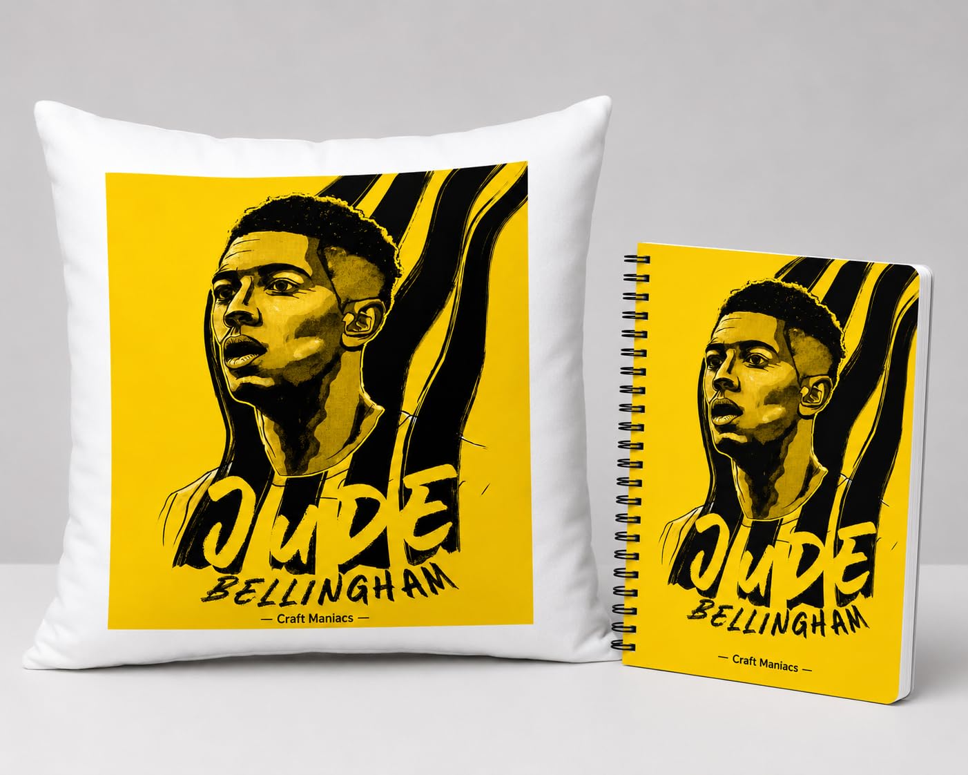 Jude Bellinghan Yellow Stripes Pillow & Notebook Combo : A 16 * 16 Inch Pillow with Filler & A5 Sized Notebook with 160 Pages | Best Gift for Football Lovers-image-12