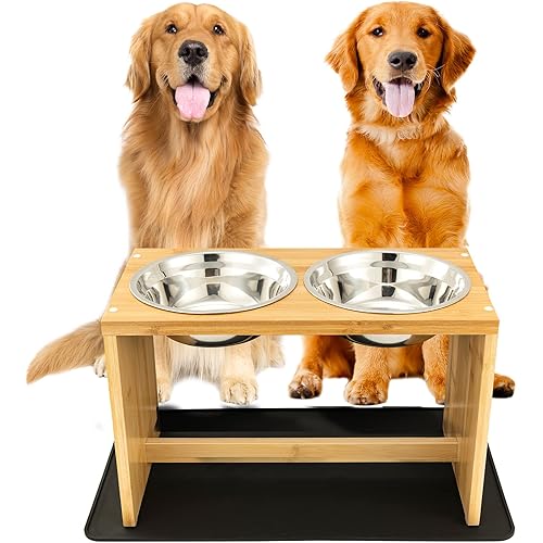 Yangbaga Elevated Dog Bowls, Raised Dog Feeding Station with 2 Bowls, Easy to Clean