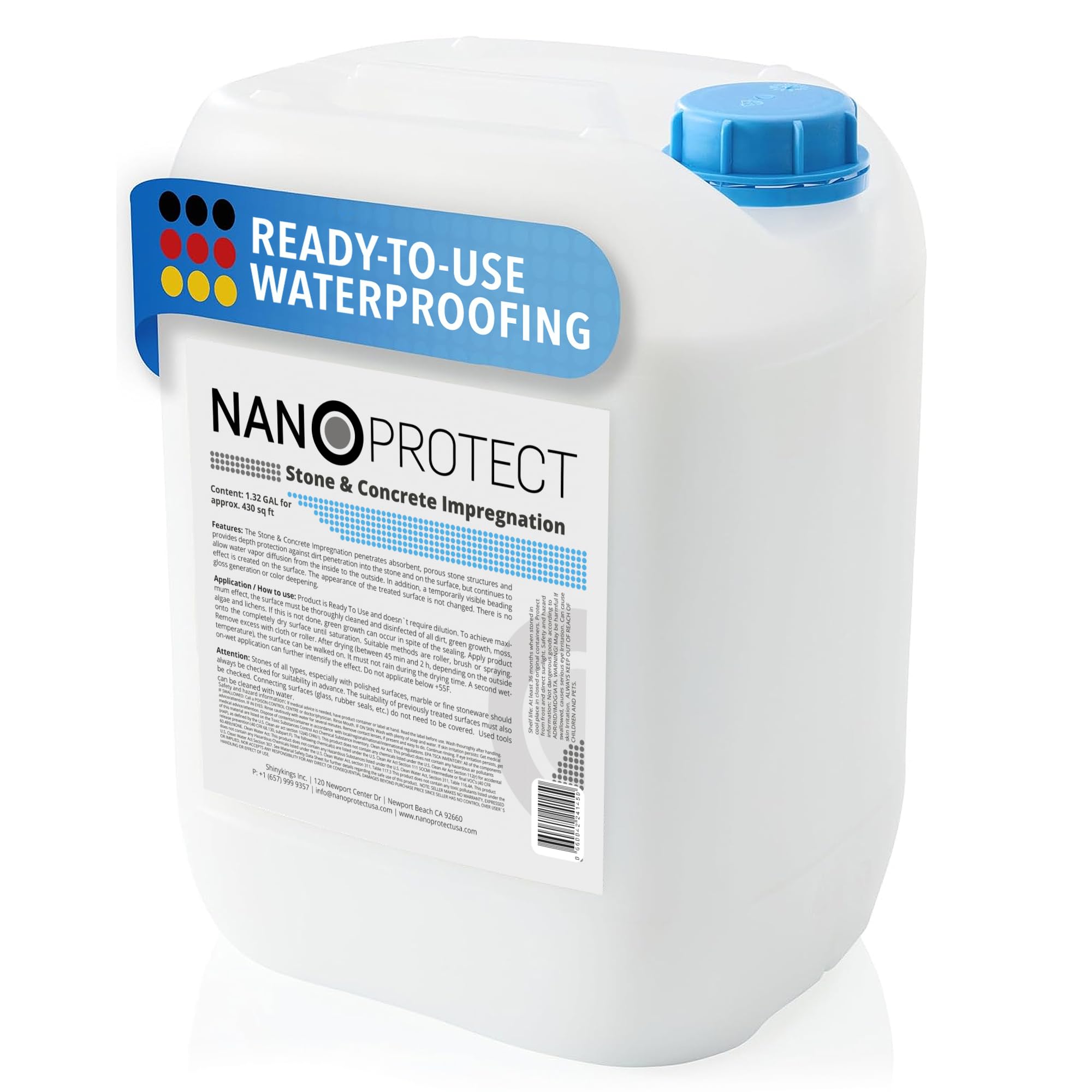 Cement & Stone Sealer Indoor & Outdoor | Long-Term Protection Against Water, Stain & Dirt | for Granite, Marble, Tile, Ceramic, Cement & More | 1.32 gal Impregnator for 430 – 645 sq ft.