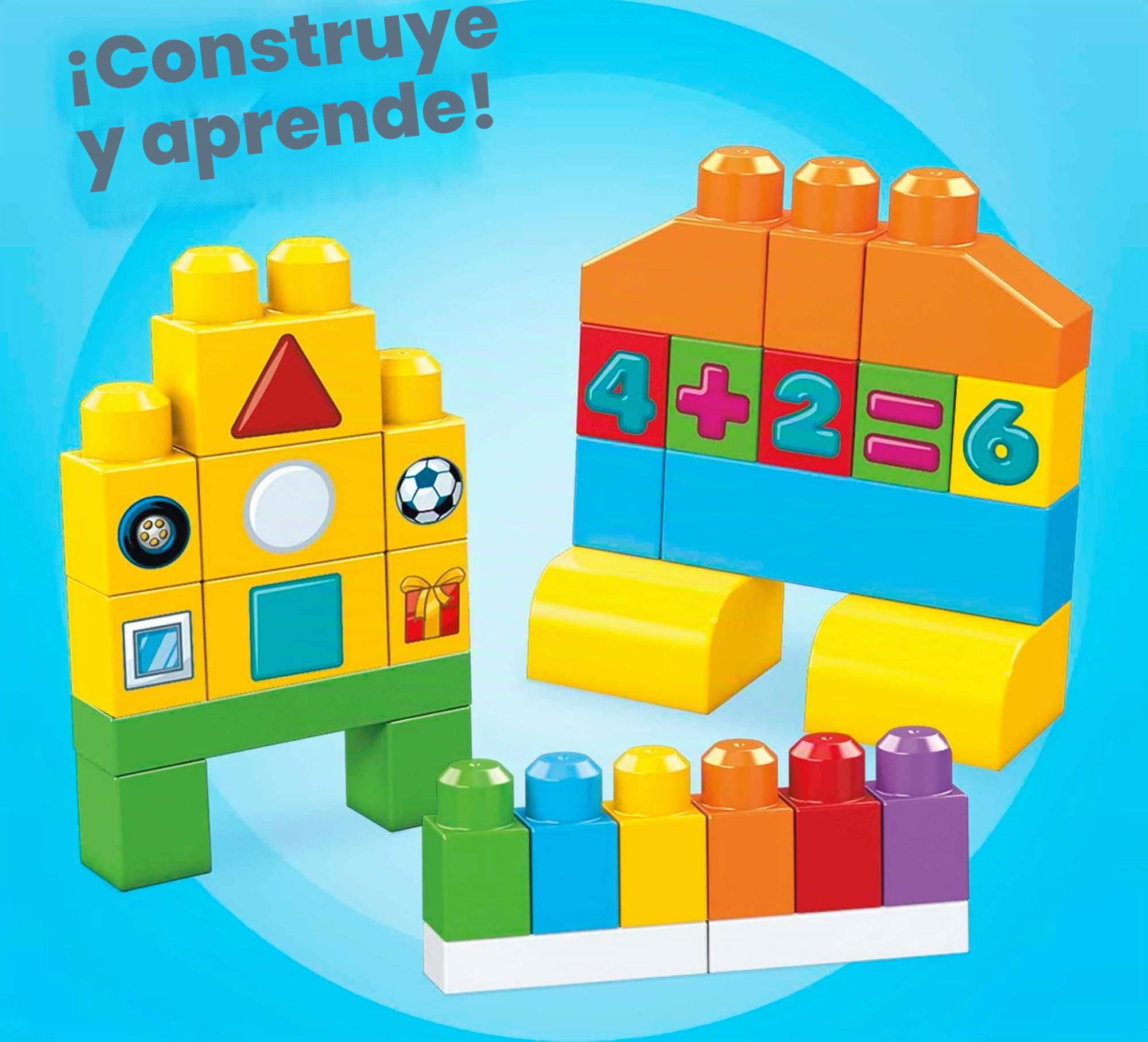 Mega Bloks Juego de bloques de construcción bebé 1 año Construye y Aprende (Mattel FVJ49)