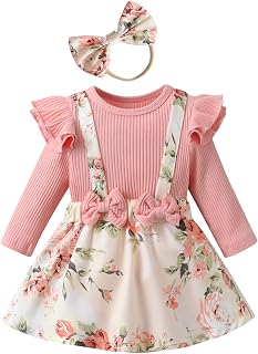 Infant Baby Girl Clothes Dress Newborn Long Sleeve Tops Floral Ruffle Romper Skirt Headband 3Pcs Outfits Set