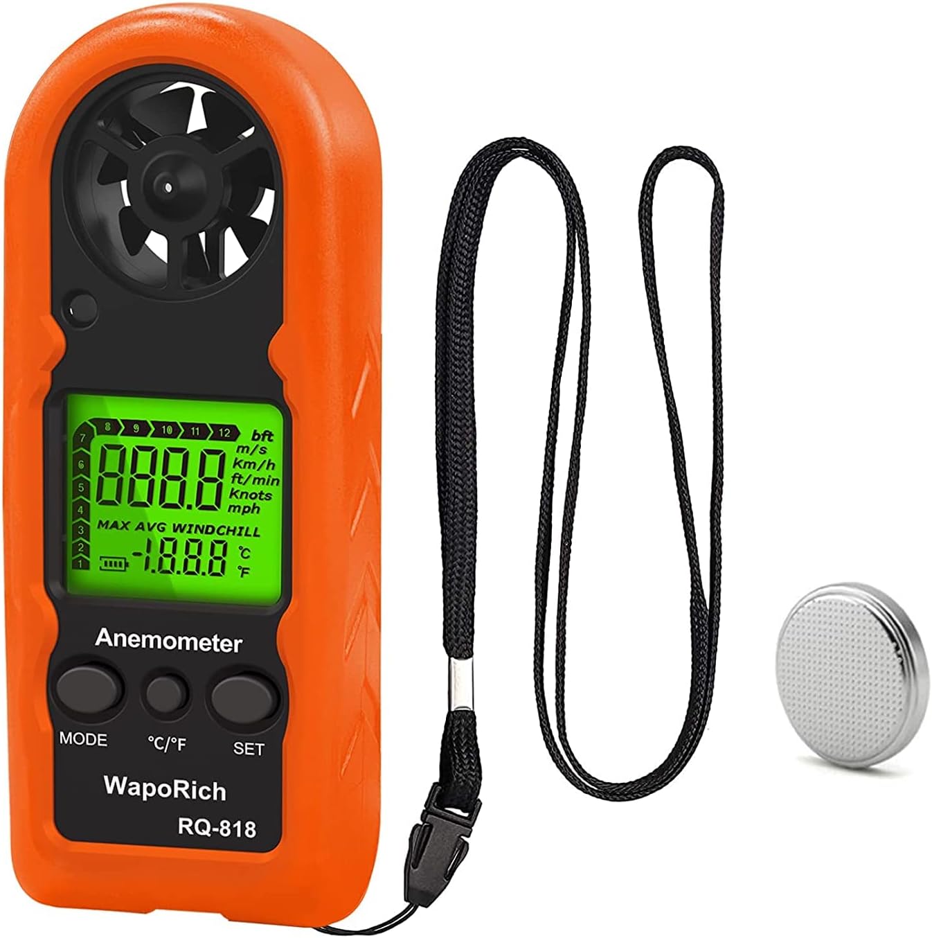 Handheld Anemometer Digital Wind Speed Meter Gauge, WapoRich RQ-818 Mini Air Flow Velocity Tester with Max/AVG/Current Measuring for Sailing, Drone, Surfing, Fishing and HAVC