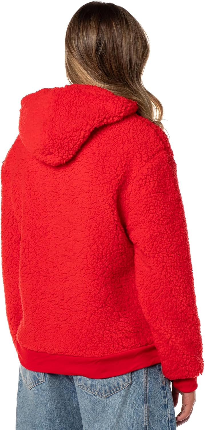 Sesame Street Women's Elmo Embroidered Patch Big Face Plush Fleece Long Sleeve Adult Costume Pullover Hoodie