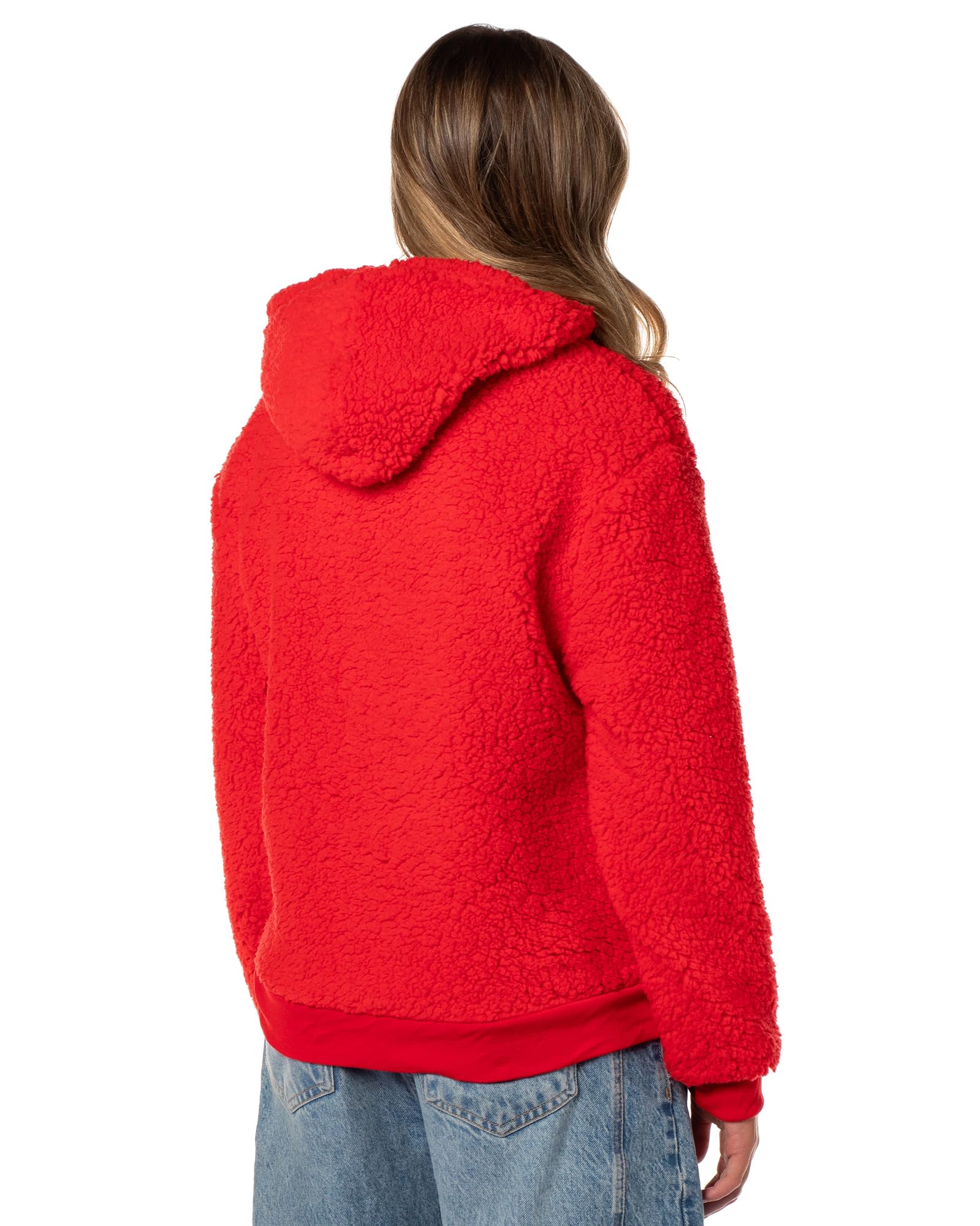 Sesame Street Elmo - Sudadera con capucha para mujer, parche bordado de cara grande, forro polar de felpa, manga larga, disfraz de adulto