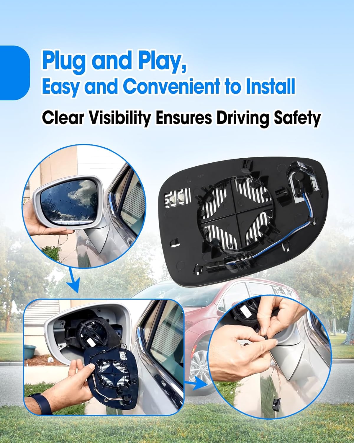 Driver Side Heated Mirror Replace 68318281AB Fit for Chrysler Pacifica 2017-2024 Voyager 2020-2024, Left Side Power Exterior Rear View Mirror Glass with Blind Spot & Backing Plate, 2 Pin