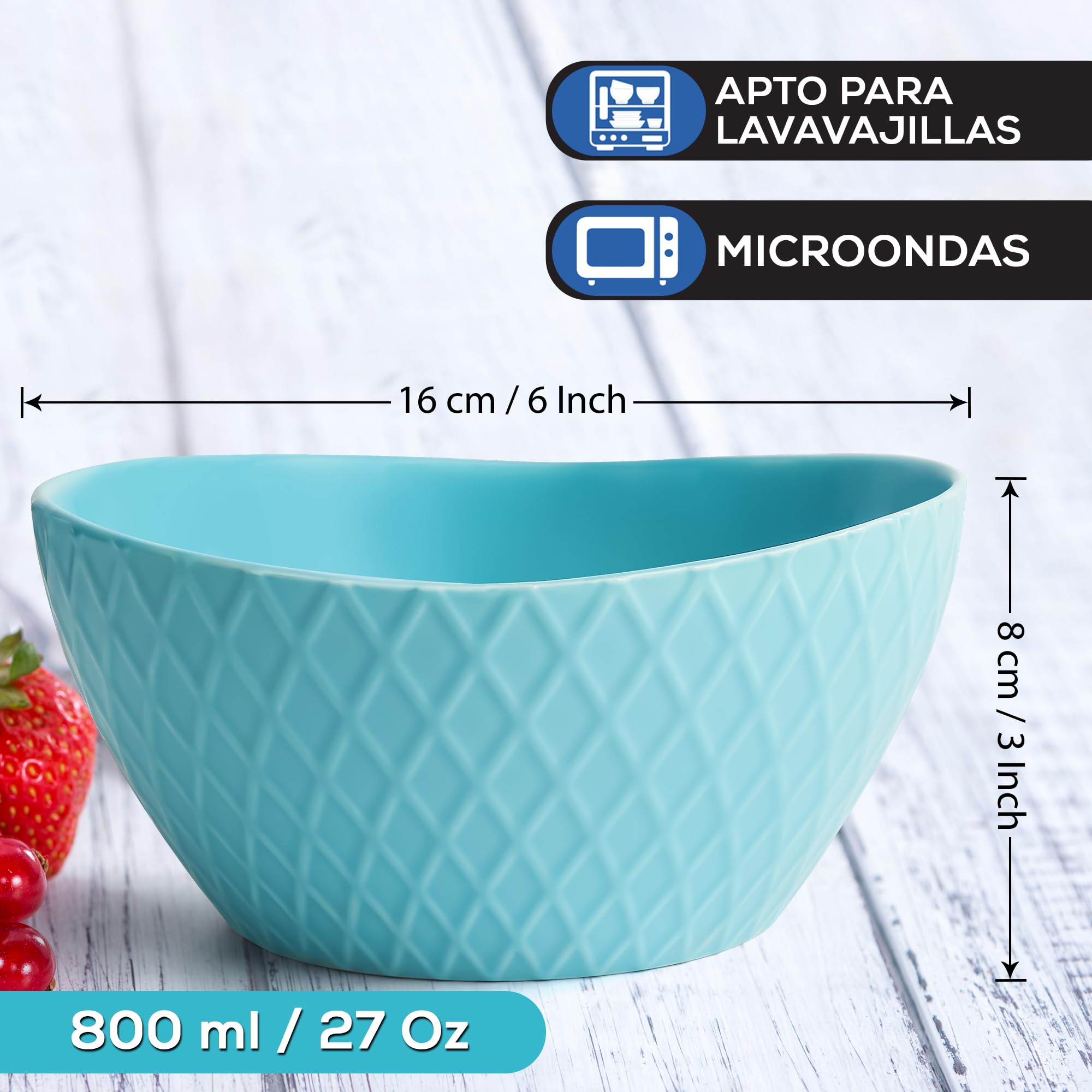 MIAMIO - 6 x 27 onzas - Juego de tazones y cuencos para cereales - Cuencos modernos mate - Colección Palmanova (azul)