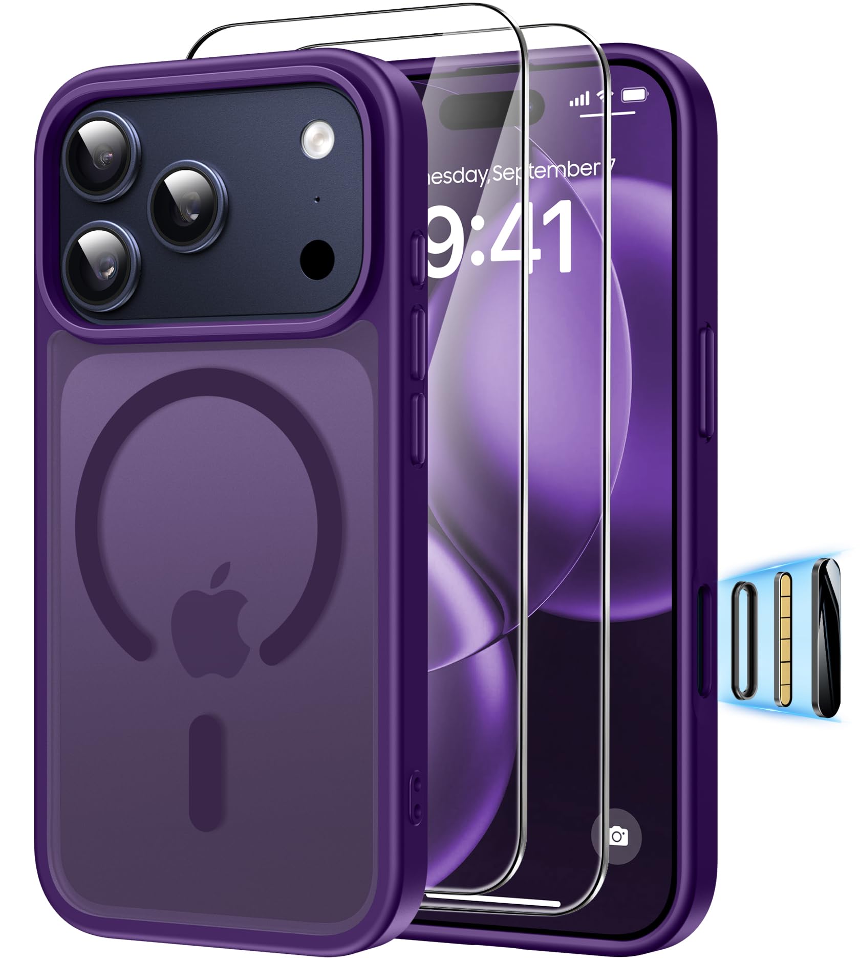 Magnética Funda para iPhone 17 Pro Compatible MagSafe con 2 Cristal Templado, Control de Cámara, Protección Carcasa Antigolpes Anti-Amarillo Tapa Case iPhone 17 Pro, Transparente — view 24