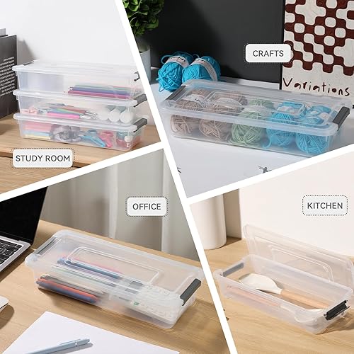 Miniatura 5 de novelinks Contenedores de almacenamiento apilables transparentes con tapa, cajas de almacenamiento de plástico duradero para oficina en casa,