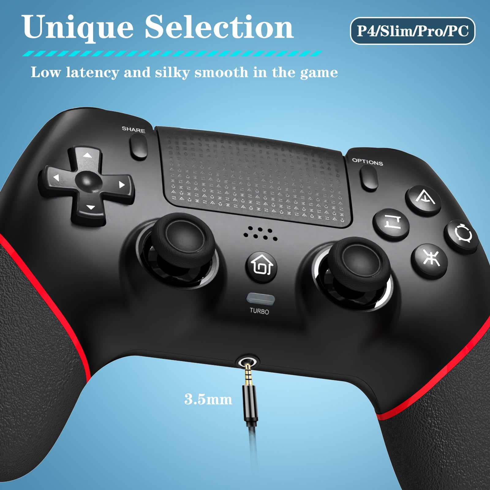 RCCBOOST Mando para PS4 con Programación TURBO MACRO, 2024 Nuevo Joystick Efecto HALL Sensible Sin Deriva, Batería 1000mAh Mando para PS4/ Pro/Slim con Altavoz Audio Jack(Rojo)