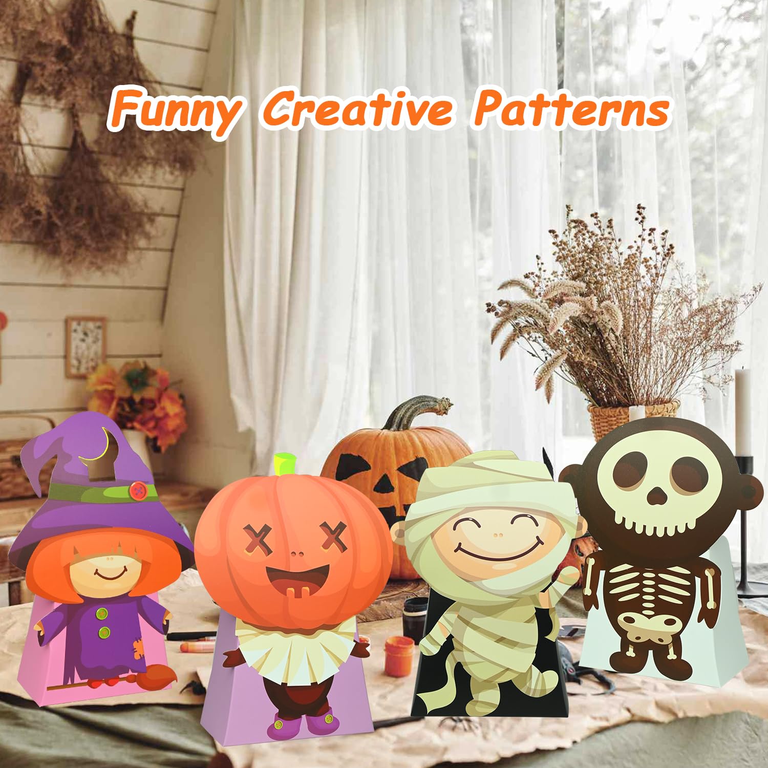 Nimbbex Halloween-Leckerli-Tüten, 3D-Form, faltbare Halloween-Leckerli-Boxen, kleine Süßigkeiten-Geschenktüten für Partygeschenke, Klassenzimmer-Austausch, Dekoration, 24 Stück