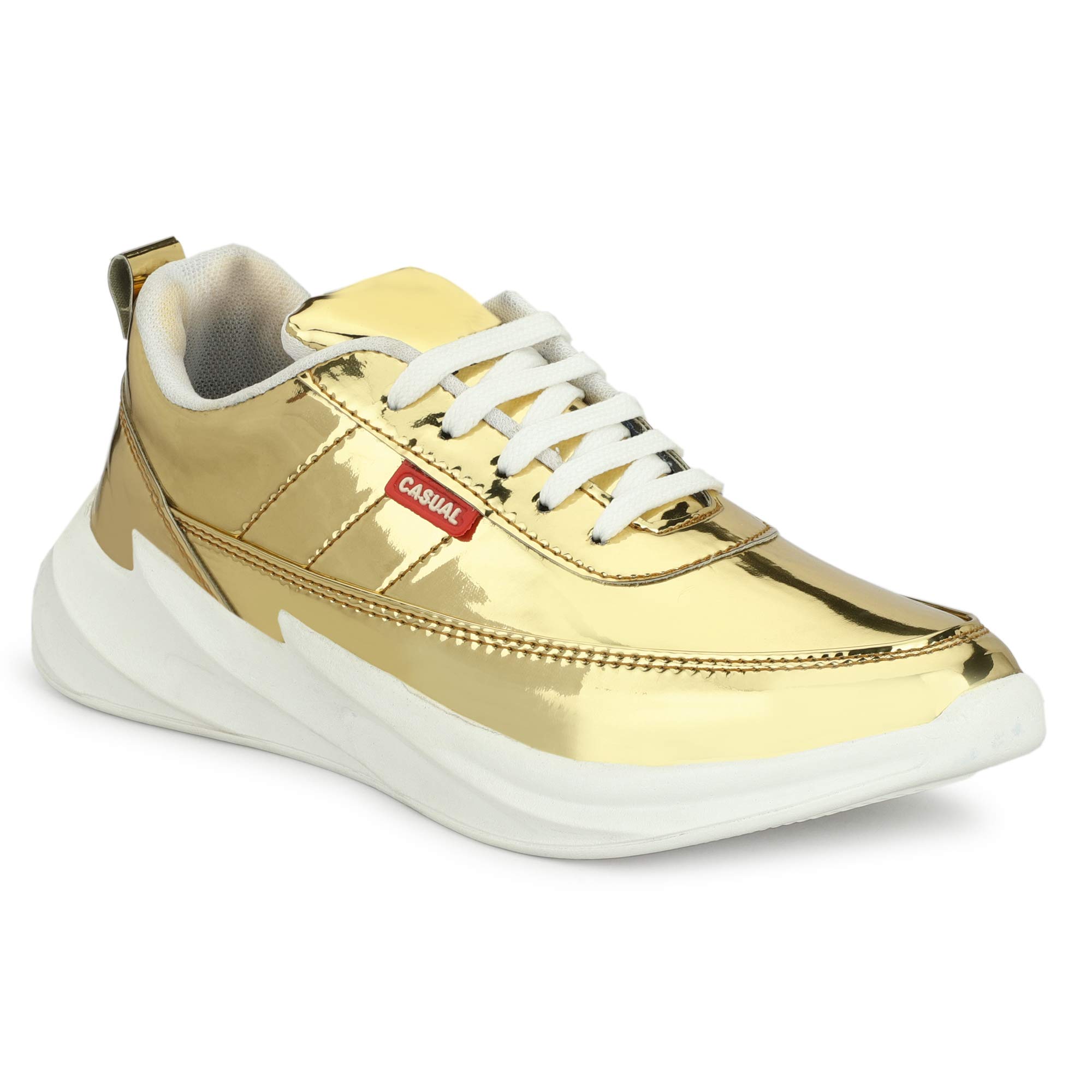 LEE GREEM Mens Golden Patent Patent Lace Up Running Walking Gym Jogging Comfortable Sport Shoes 10 UK IND (B08H7Z593R) Amazon Price History, Amazon Price Tracker