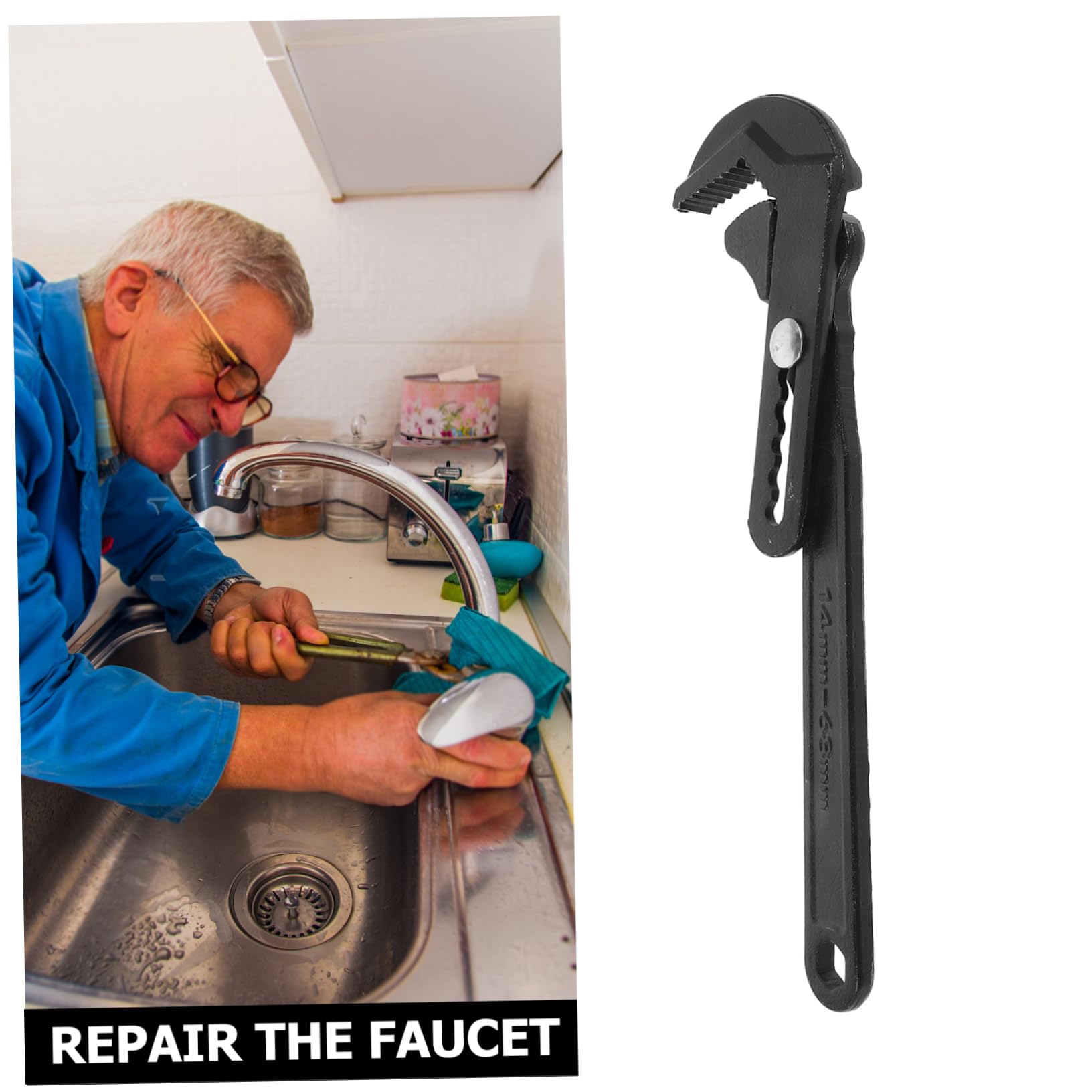 Llave Ajustable Multifuncional para Plomería Llave Inglesa Grande y Pequeña Herramienta de Fontanería Negro Pesado Apertura Amplia Reparación Baño Suministros 1 Unidad