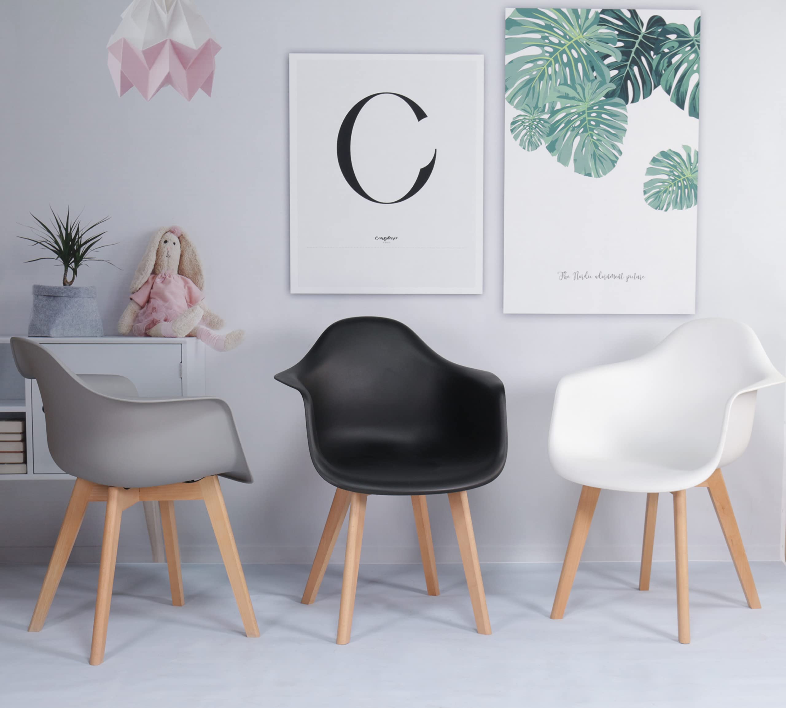 Pack de 6 Sillón Tower Silla de Comedor Silla Escandinava, Pata Madera de Haya, Estilo Nórdico (Blanco+Negro+Gris)