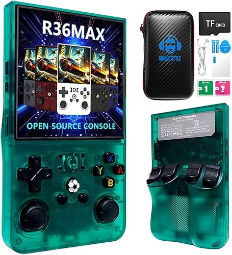 R36MAX - Consola de juegos de mano retro, pantalla IPS de 4.0 pulgadas 720 x 720, juego clásico integrado, batería de 4000 mAh consola de juegos