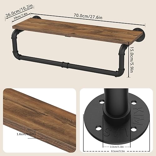 Miniatura 3 de Perchero industrial de tubería, resistente de hierro para colgar ropa, estante con barra para colgar, 27.6 x 10.2 x 5.9 pulgadas, negro