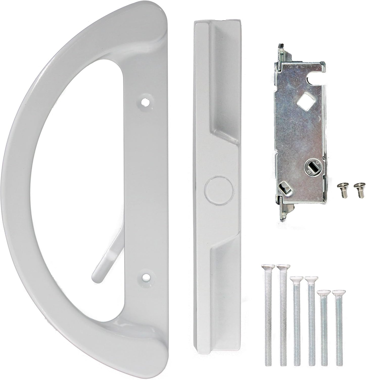 Sliding Door Handle 3-15/16 Inch(10cm) Hole spacing (Right and Left Handed) White Patio Glass Door Handle Set Non-keyed (+ Mortise Lock 45 Degree Keyway)