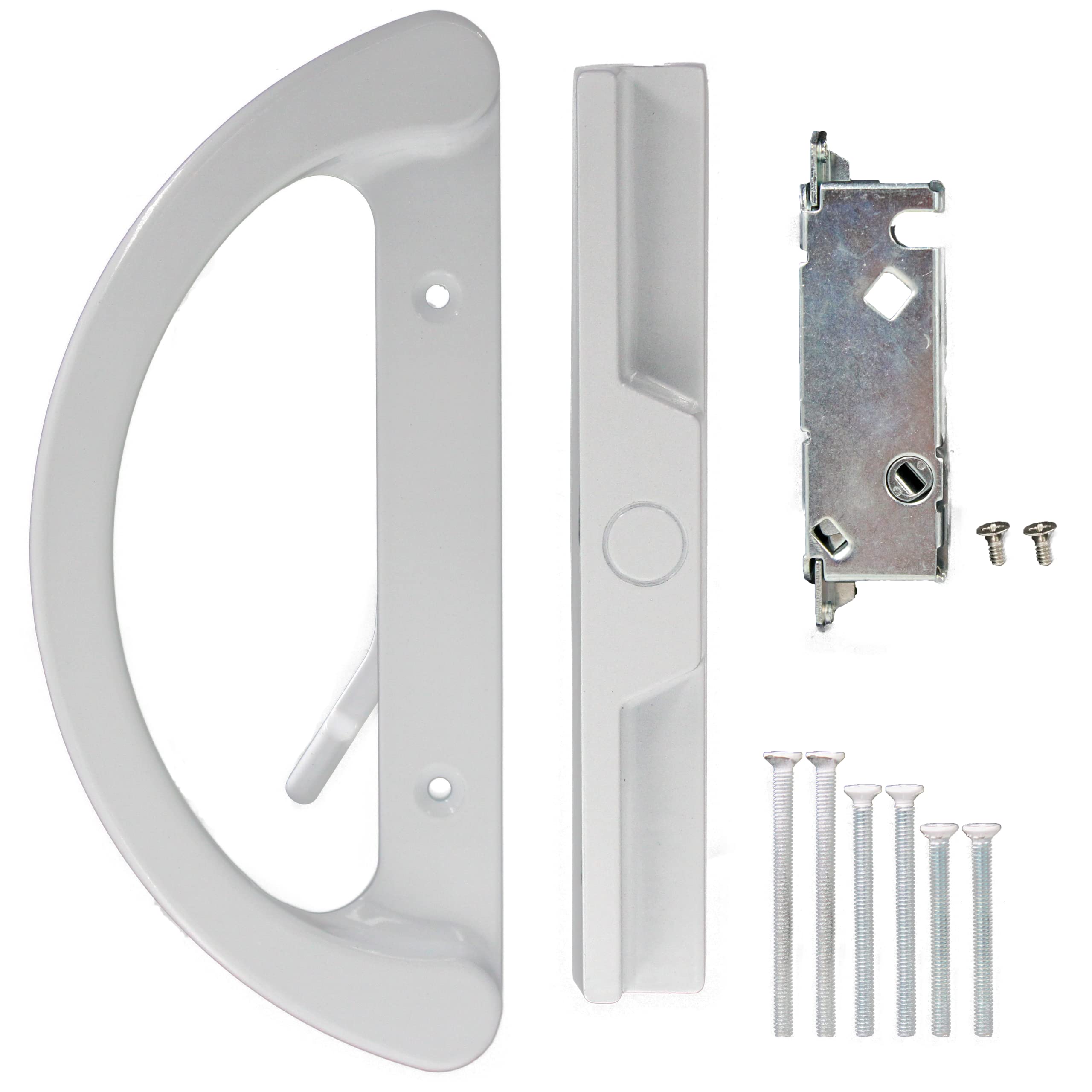 Schiebetürgriff-Set, 10 cm, Lochabstand (Rechts- und Linkshänder), Weiß, Terrassen-Glastürgriff-Set, ohne Schlüssel (+ Einsteckschloss, 45-Grad-Keilnut)