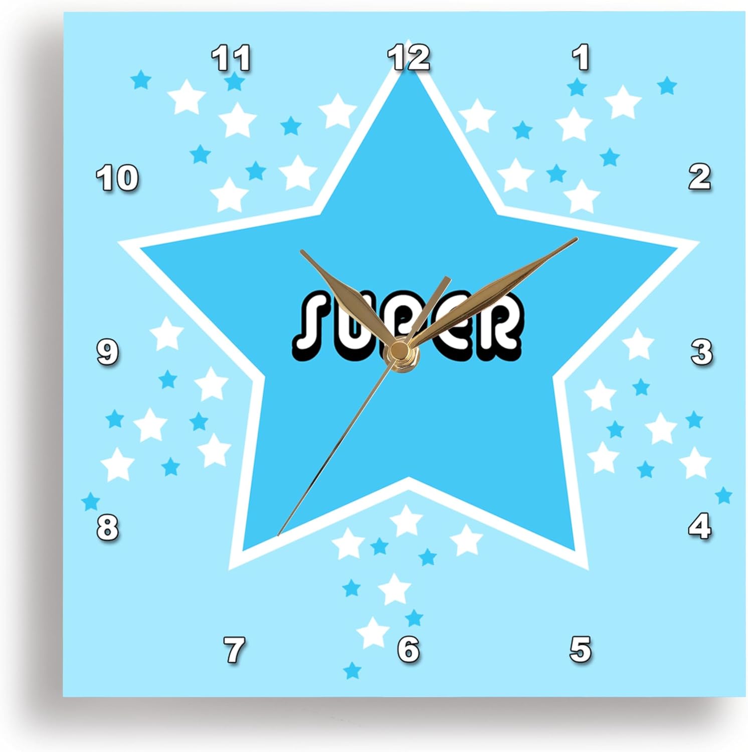 3dRose Wall Clock Silent - 15 inch - Blue Super Star Design - Designs Prints and Patterns