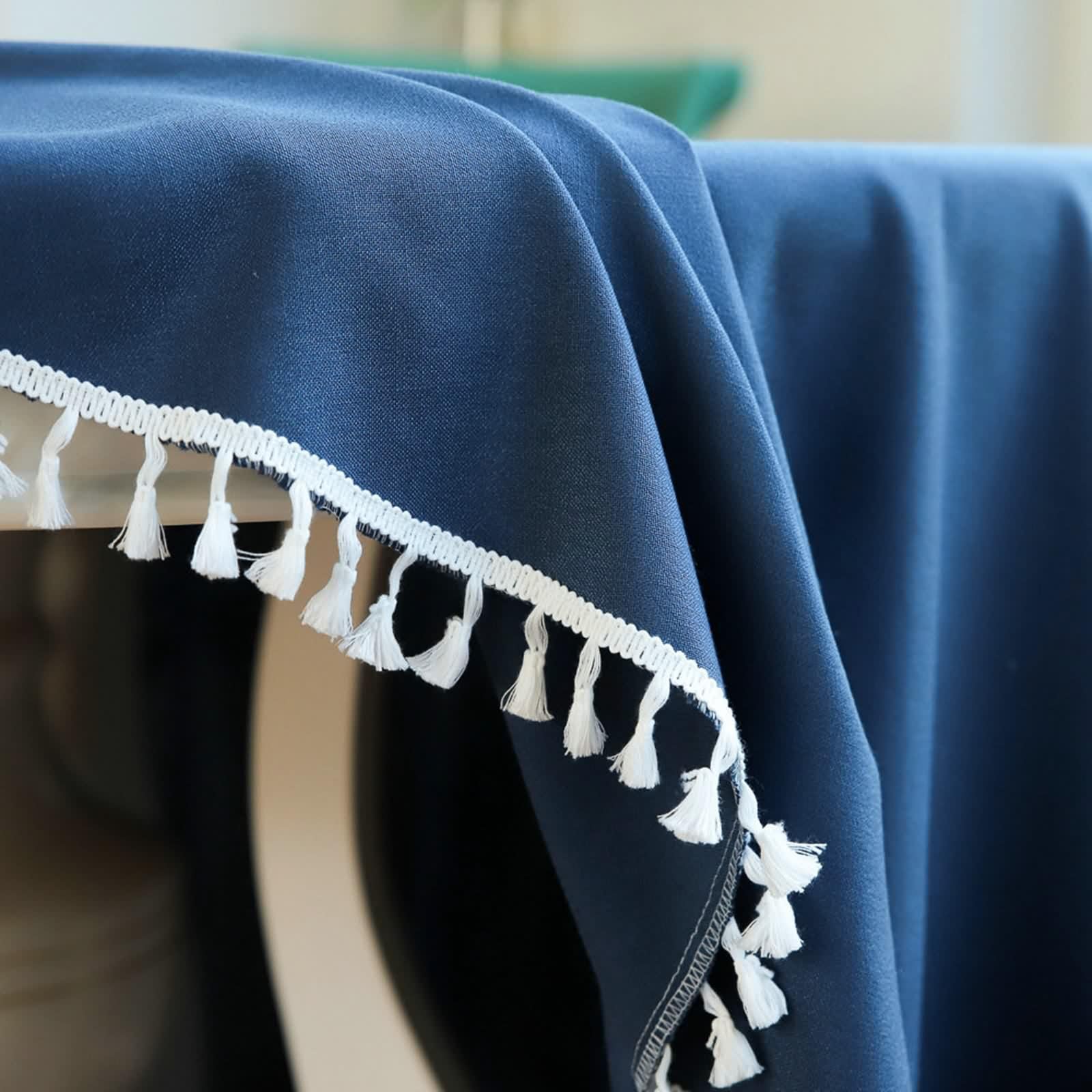160CM Tischtücher Dunkelblau, Rund Tischwäsche Einfarbig mit Quaste Baumwolle Leinen, Tischdecken Draußen Tischdekoration Mitteldecke für das ganze Jahr
