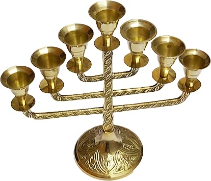 Brass Menorah Candle Holder 7 Branches Fancy Vintage Candle Stand Height 8.5 inches Candle Stands for Living Room for Table Candle Holders Candlestick Holder Metal Pillar Wedding Gift Centerpiece